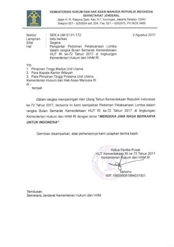 Surat Pengantar Pedoman Lomba dan Kegiatan Bulan Semarak Kemerdekaan 001